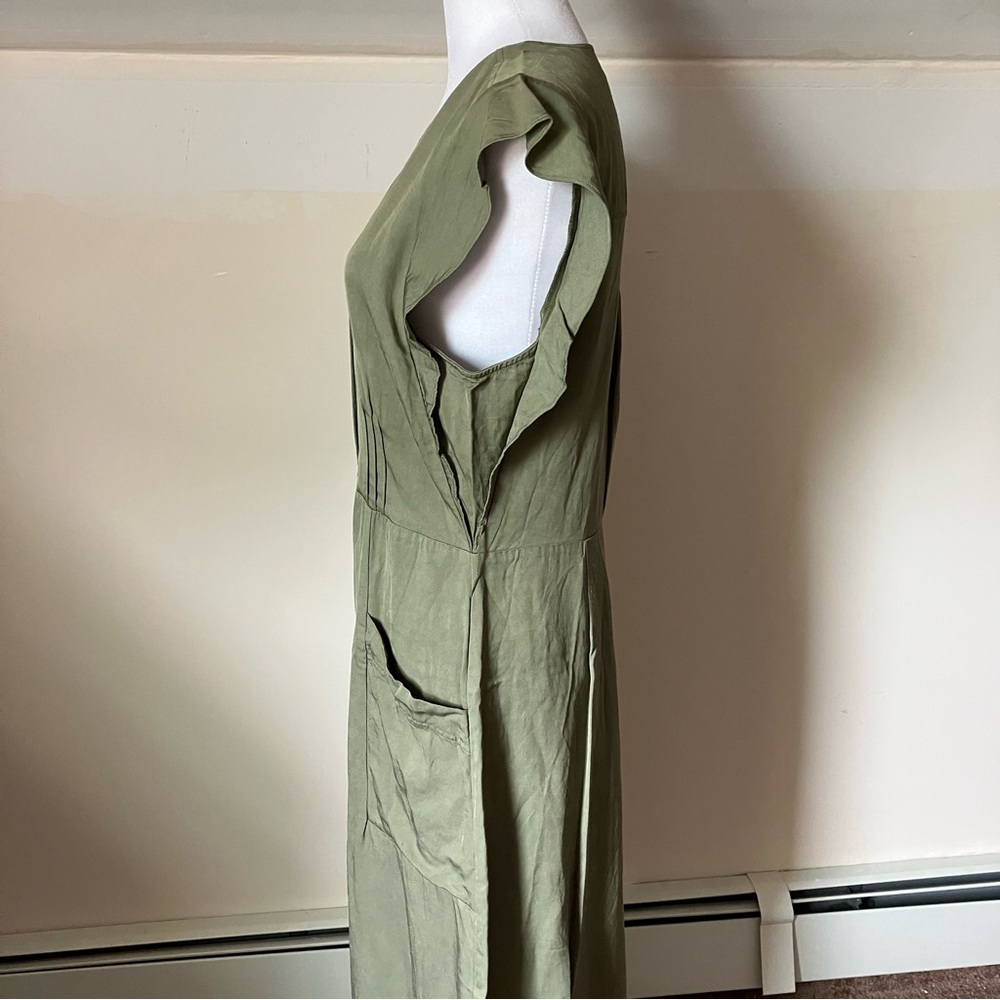 Reiss Emma Plunge Linen Blend Olive Green Button Up Midi Dress size 10 - Picture 8 of 14